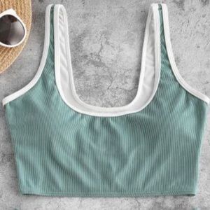 Zaful Piping Ribbed Tankini Swimwear